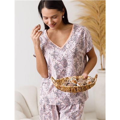 Свободная футболка с V-вырезом и цельнокроеным рукавом из 100% хлопка с принтом