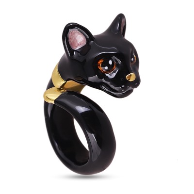 Кольцо Кошка (эмаль черная; покрытие золото), Есть комплект