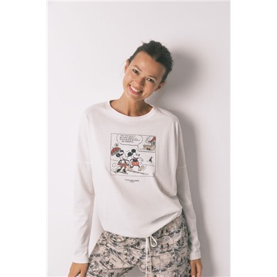 Pijama largo 100% algodón blanco Mickey Mouse