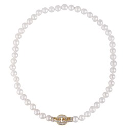 Колье (жемчуг белый 8-9мм, фианит; покрытие золото) 45см, Есть комплект