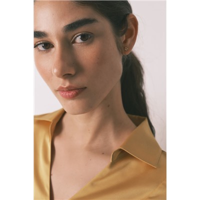 Pijama camisero largo satén mostaza