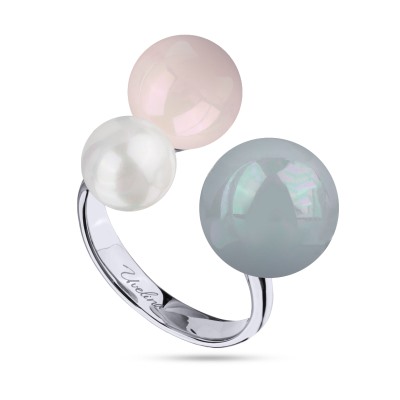 Кольцо Акварель (Майорка 8-12 мм белая, розовая, голубая; покрытие родий), Есть комплект