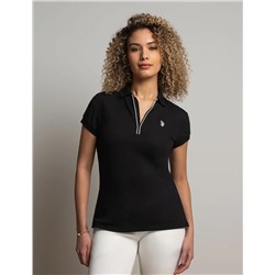 WHITE LABEL ZIP POLO SHIRT WITH PIPING