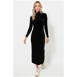 Vestido recto de terciopelo - Negro