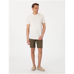 Haki Slim Fit Beli Lastikli Bağcıklı Dokuma Şort