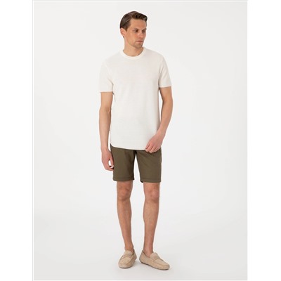 Haki Slim Fit Beli Lastikli Bağcıklı Dokuma Şort