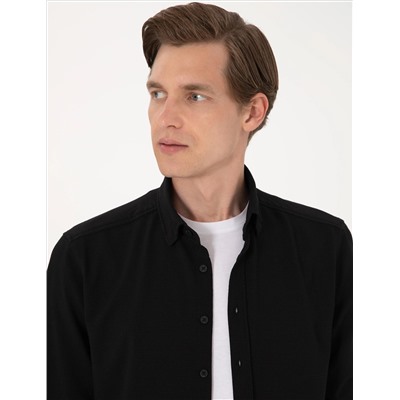 Siyah Slim Fit Uzun Kollu Gömlek
