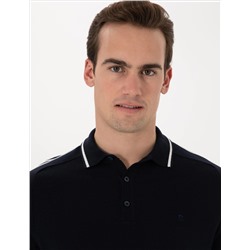 Lacivert Slim Fit Düğmeli Polo Yaka Triko Tişört