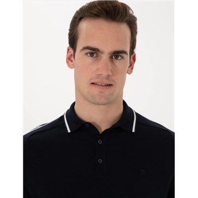 Lacivert Slim Fit Düğmeli Polo Yaka Triko Tişört