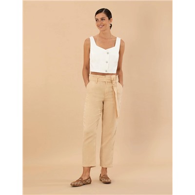 Bej Carrot Fit Keten Pantolon