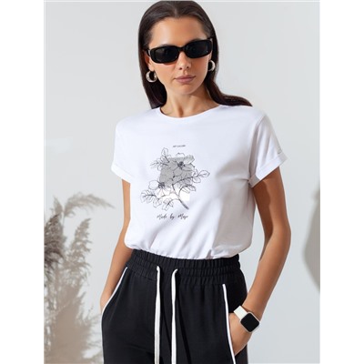 Свободная футболка с принтом из премиального хлопка с эластаном