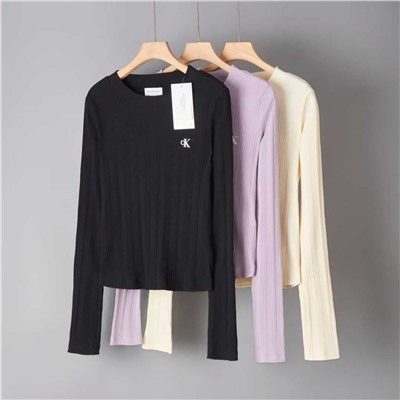 Женская эластичная рубашка с круглым вырезом и длинными рукавами СК