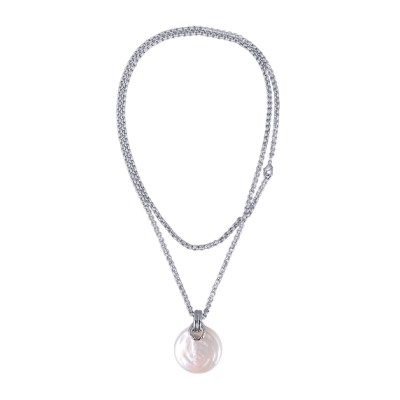 Кулон (Майорка 30мм белая; покрытие родий) 90см, Есть комплект