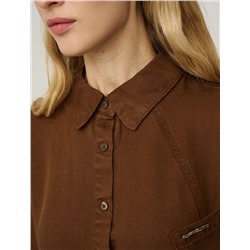 Коричневая рубашка из денима с коротким рукавом