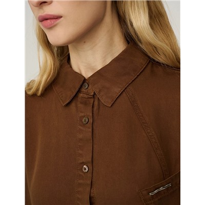 Коричневая рубашка из денима с коротким рукавом
