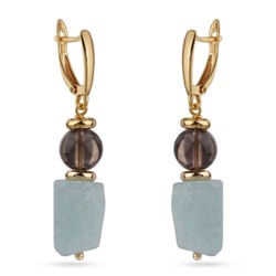 Серьги Терра (аквамарин, раухтопаз 8мм; покрытие золото), Есть комплект