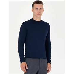 Açık Lacivert Slim Fit Çeyrek Yaka Basic Triko Kazak