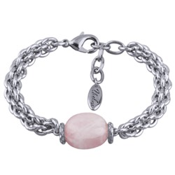 Браслет Терра (розовый кварц 15мм, покрытие родий) 17-22см, Есть комплект