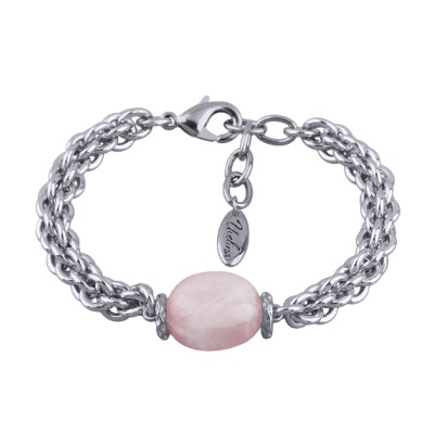 Браслет Терра (розовый кварц 15мм, покрытие родий) 17-22см, Есть комплект