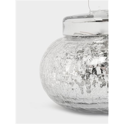 Конфетница, 16х15 см, с крышкой, стекло, серебристая, Кракелюр, Craquelure