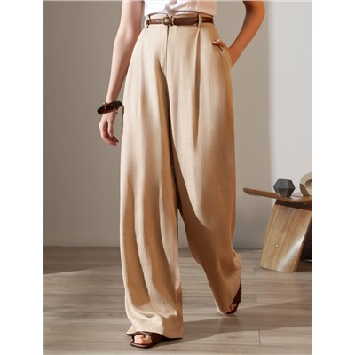 Свободные брюки палаццо на эластичном поясе изо льна с вискозой