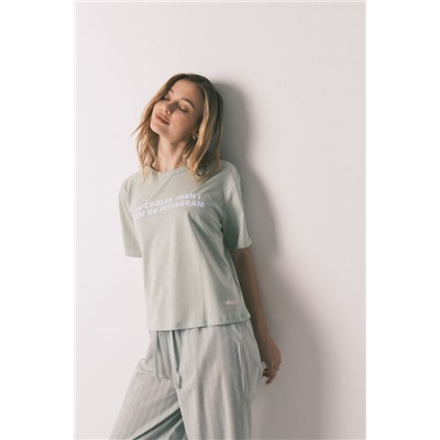 Pijama largo 100% algodón verde estampado rayas