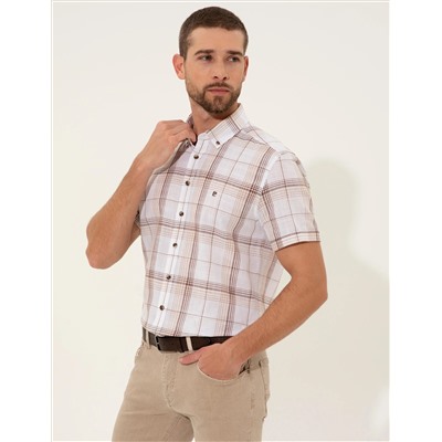 Kahverengi Regular Fit Kısa Kollu Gömlek