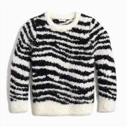 Girls' fuzzy zebra striped sweater