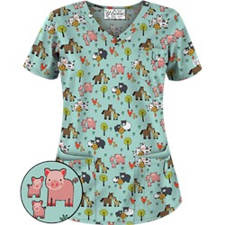 UA Country Time Cool Blue Print Scrub Top