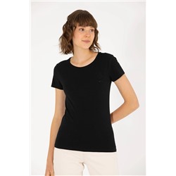 Kadın Siyah Bisiklet Yaka Basic Tişört