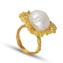 Кольцо (жемчуг белый 13мм; покрытие золото), Есть комплект
