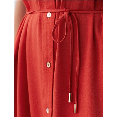 Длинное платье-рубашка с поясом и разрезами изо льна с вискозой