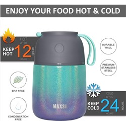 Insulated Thermo Soup Jar for Kids & Adults, 17 oz Stainless Steel Thermal Food Container with Spoon, Triple Layer Insulation (Rainbow)