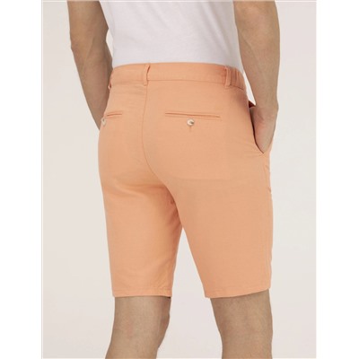 Turuncu Slim Fit Keten Karışımlı Beli Lastikli Bermuda Şort