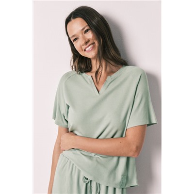 Pijama corto textura waffle verde