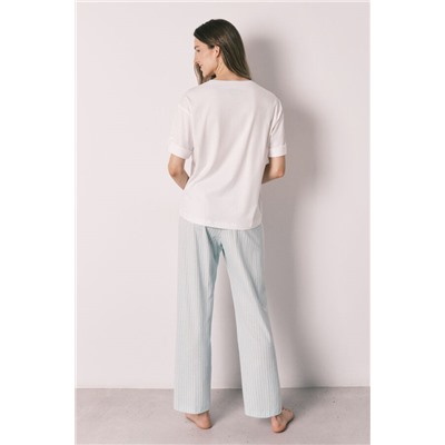 Pijama manga corta algodón pantalón rayas verde