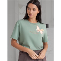 Футболка с принтом свободная эластичная из премиального хлопка