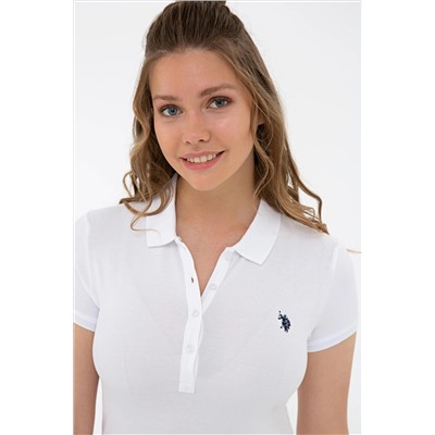Kadın Beyaz Basic Polo Yaka Tişört