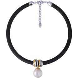 Колье Гевея (Майорка 16мм белая, каучук черный; покрытие родий) 40-45см, Есть комплект