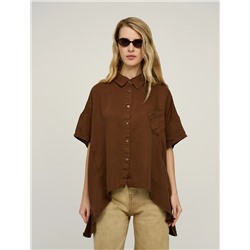 Коричневая рубашка из денима с коротким рукавом