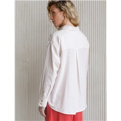 Блузка в полоску свободного силуэта с карманом из хлопка с добавлением льна