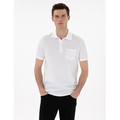 Beyaz Regular Fit %100 Pamuk Polo Yaka Basic Tişört
