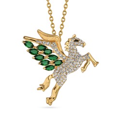 Кулон Лошадь 42-47см (кристаллы SW зеленые, белые; покрытие золото), Есть комплект