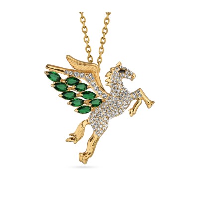 Кулон Лошадь 42-47см (кристаллы SW зеленые, белые; покрытие золото), Есть комплект