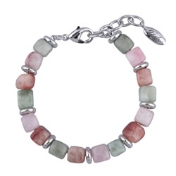 Браслет Селена (кварц осенний микс 7-8мм; покрытие родий) 17-22см, Есть комплект