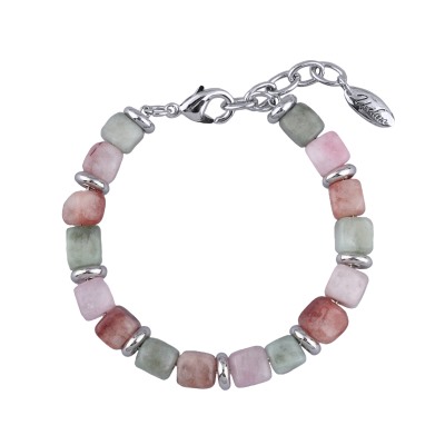 Браслет Селена (кварц осенний микс 7-8мм; покрытие родий) 17-22см, Есть комплект