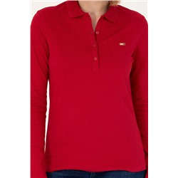 Kadın Kırmızı Basic Polo Yaka Sweatshirt