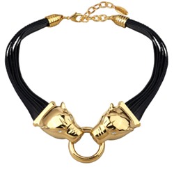 Колье Пантера (кристаллы SW белые, натуральная кожа; покрытие золото), Есть комплект