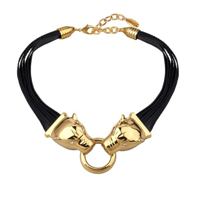 Колье Пантера (кристаллы SW белые, натуральная кожа; покрытие золото), Есть комплект