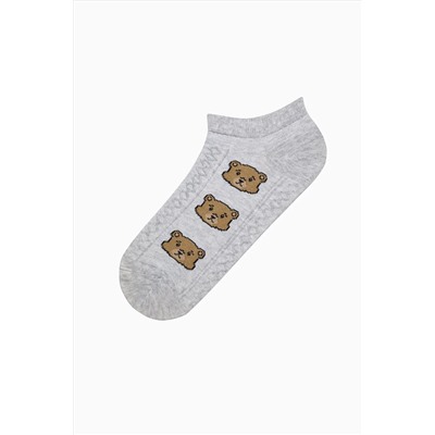 Penti Jacquard Bear Açık Gri 3lü Patik Çorap